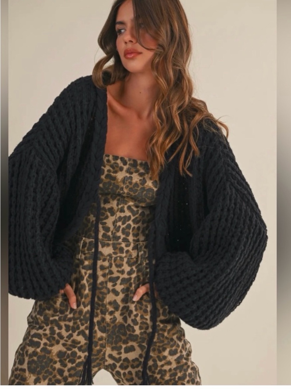🤍Klesis Black Chunky Balloon Sleeve Cardigan